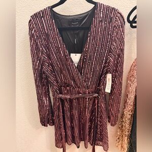 Bardot Black and Pink Striped Sequin Dress